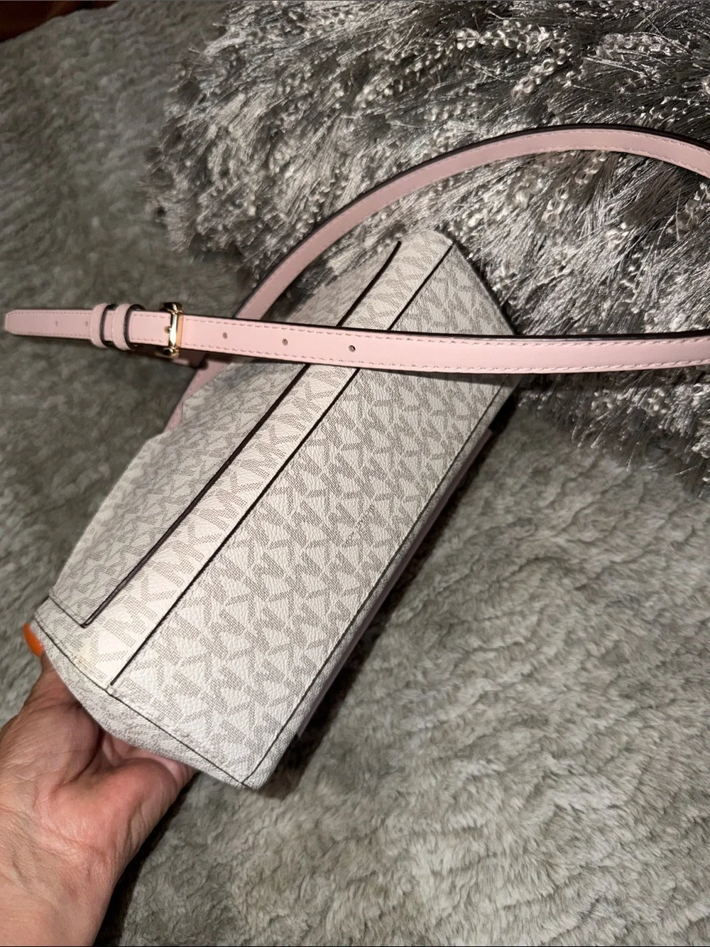 Michael Kors Pink and Vanilla Logo Chain Crossbody